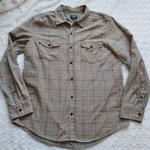 Hurley Pitfire Tan Plaid Button-Down Shirt Outdoor Surf Skater Camping Beach